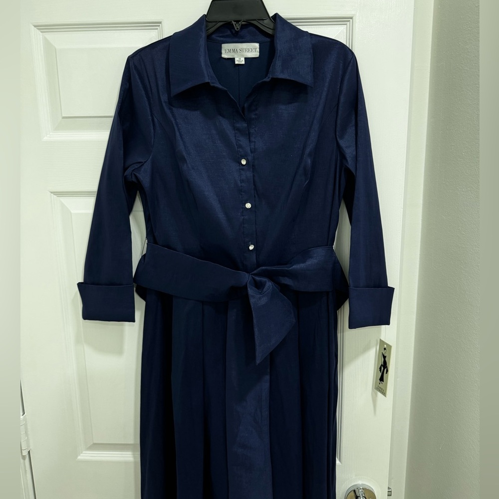 Navy blue evening gown with sleeves